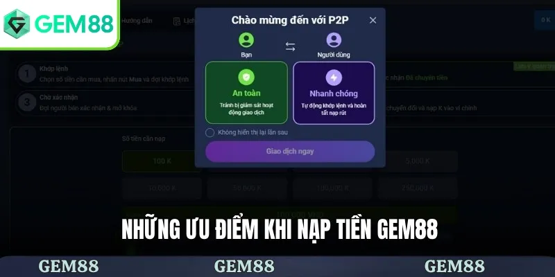 Những ưu điểm khi nạp tiền Gem88